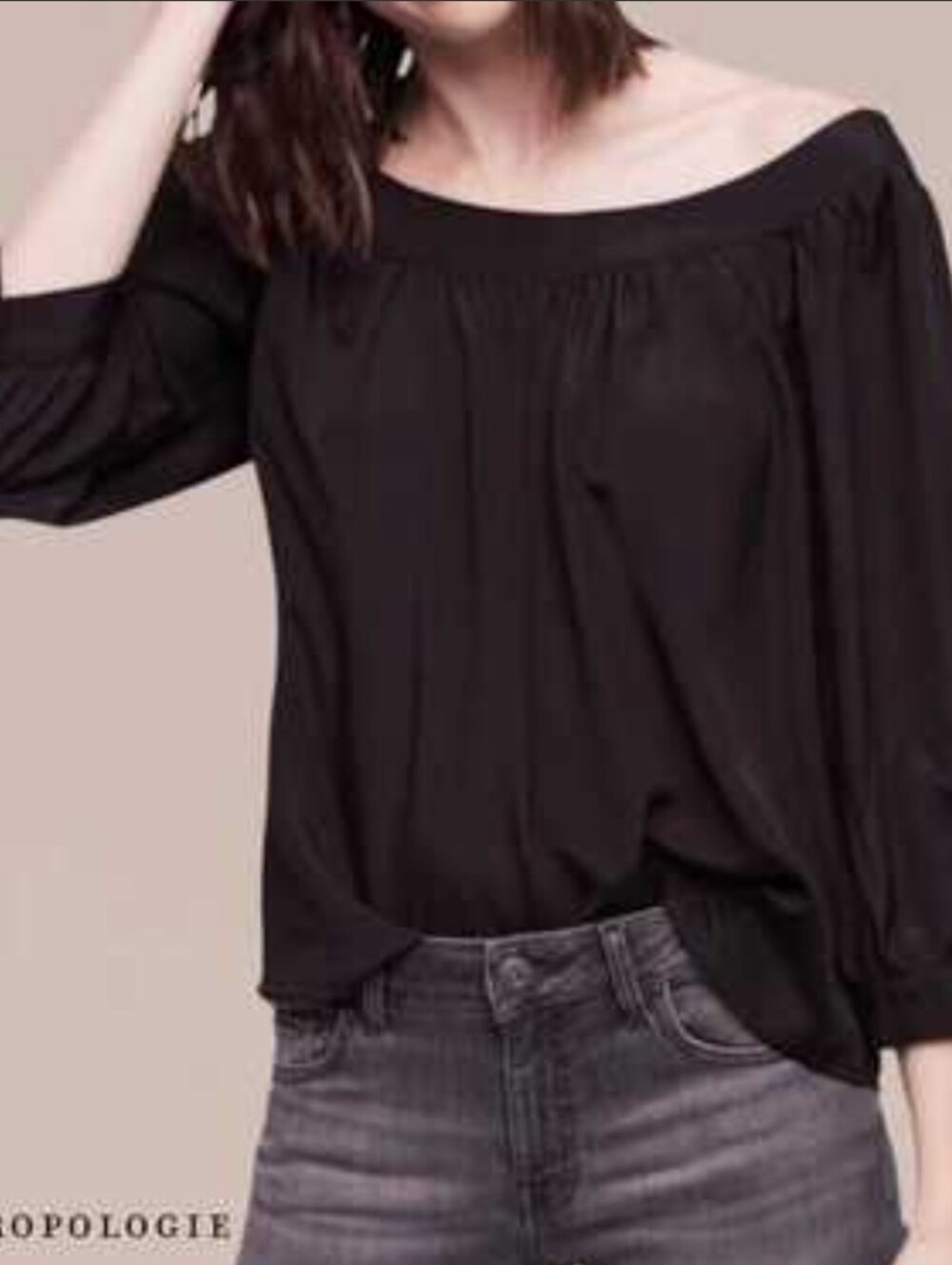 Anthropologie Maeve Black Off-Shoulder Blouse Size 6